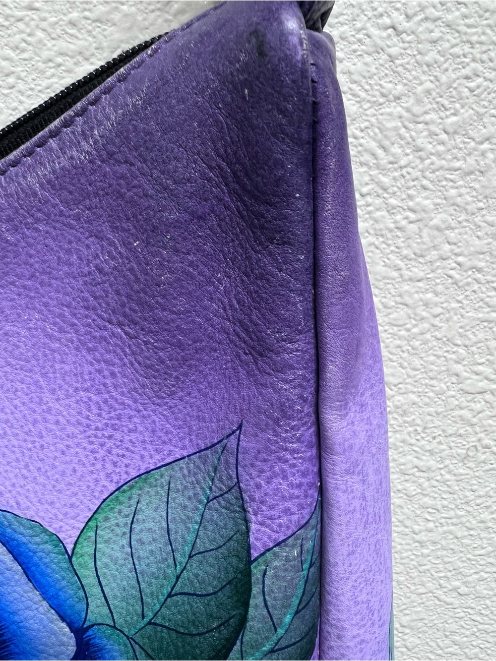 Anna by Anuschka “Precious Peony Eggplant” Hand Painted Leather Crossbody - Picture 12 of 13